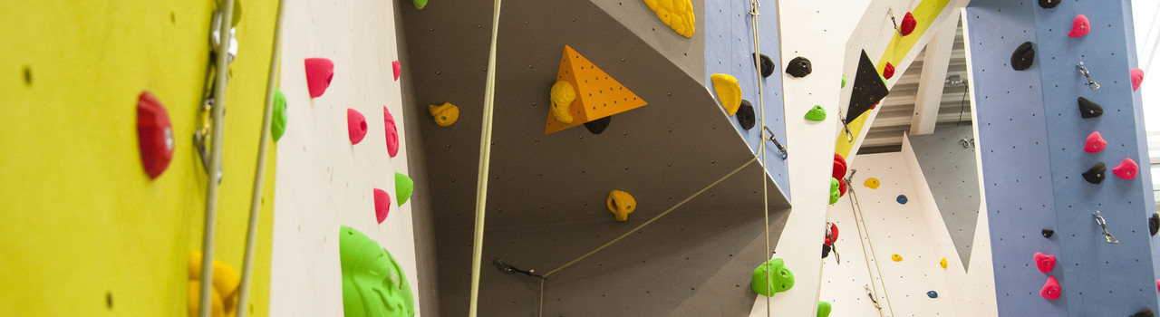 close up of an indoor climbing wall