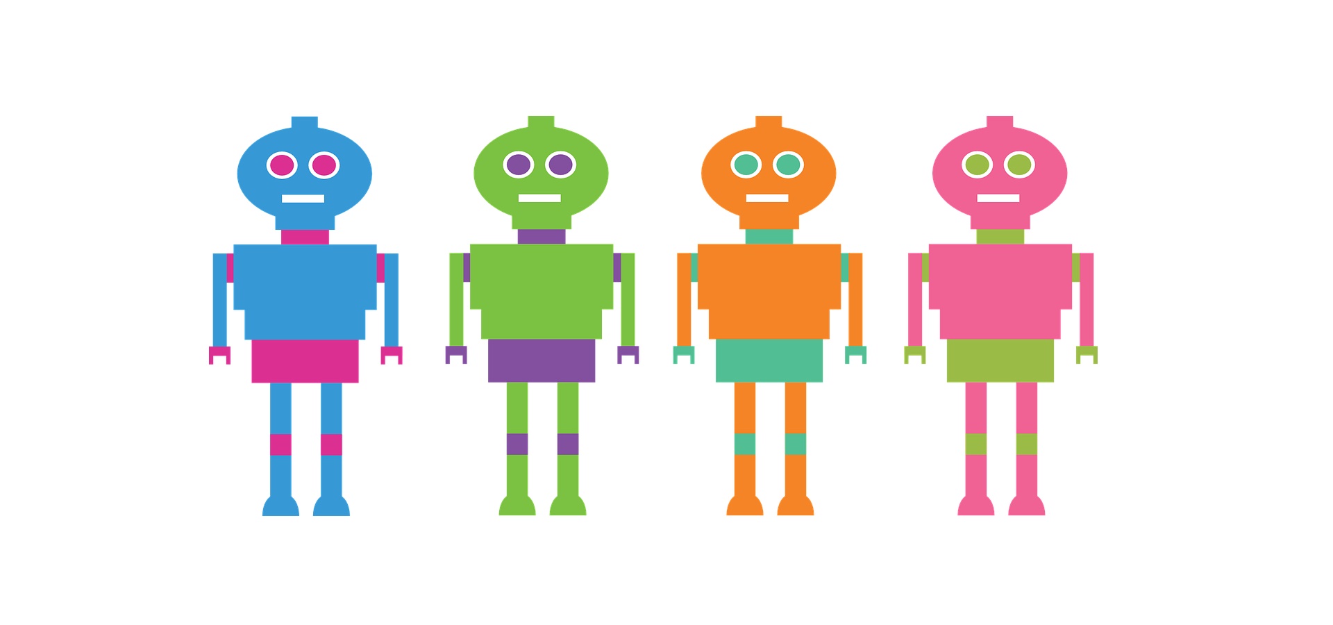 line of colourful robots