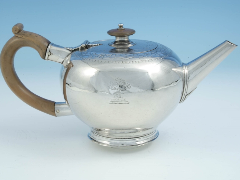 Silver bullet teapot attributed to George Leith.
