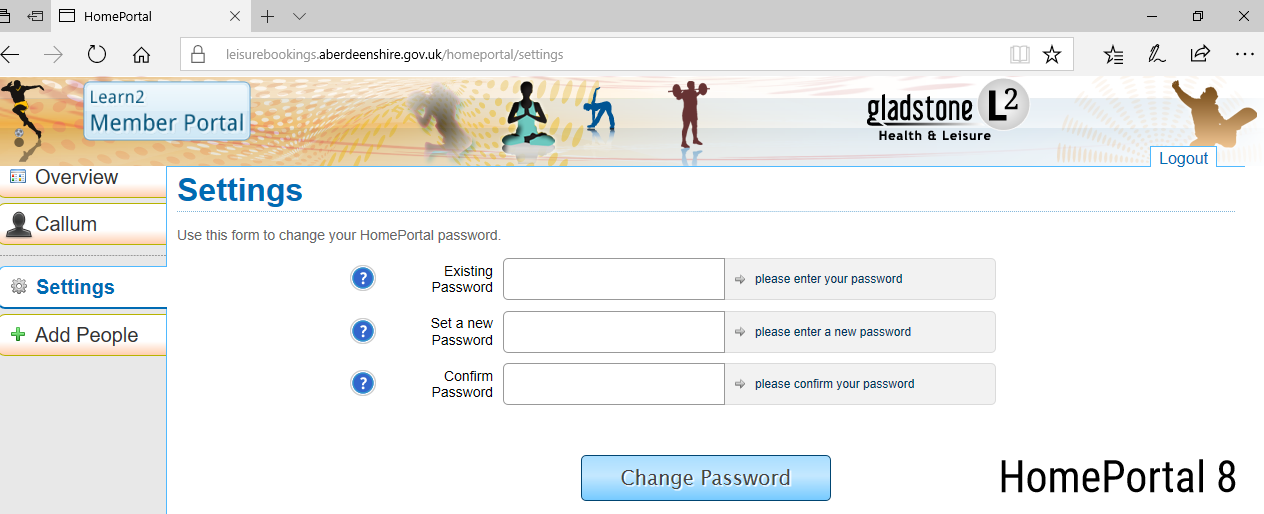 Changing your password via the settings page