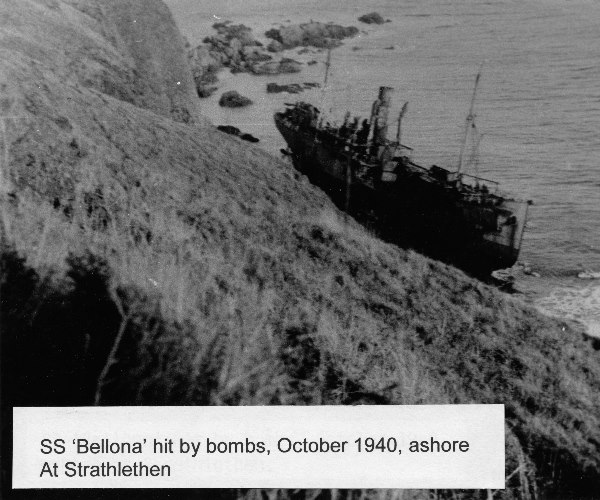 SS 'Bellona' washed ashore at Strathlethen after being hit by bombs