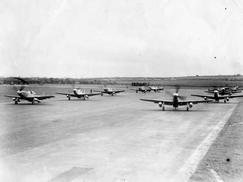 •	RAF P51 Mustang Mk4’s preparing for take off at Longside airfield Peterhead.