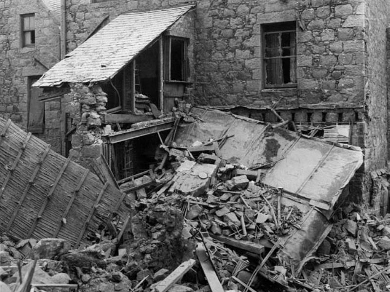 Damage done to Peterhead after a bombing raid