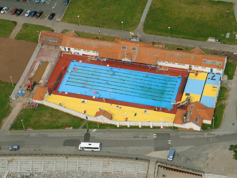 aerial view of outdoor pool