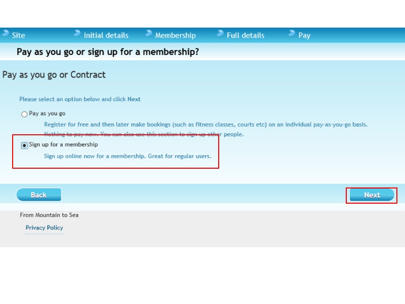 Screenshot showing the area to select to set up a membership