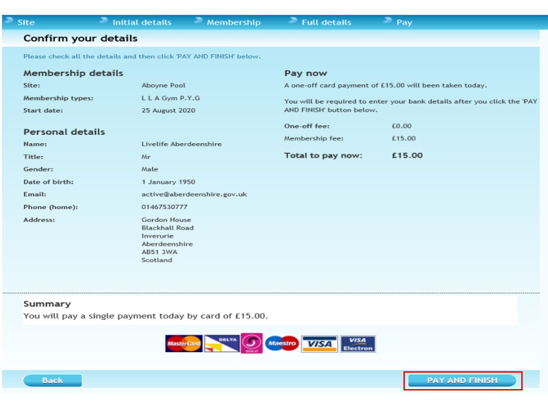 Screenshot showing payment options