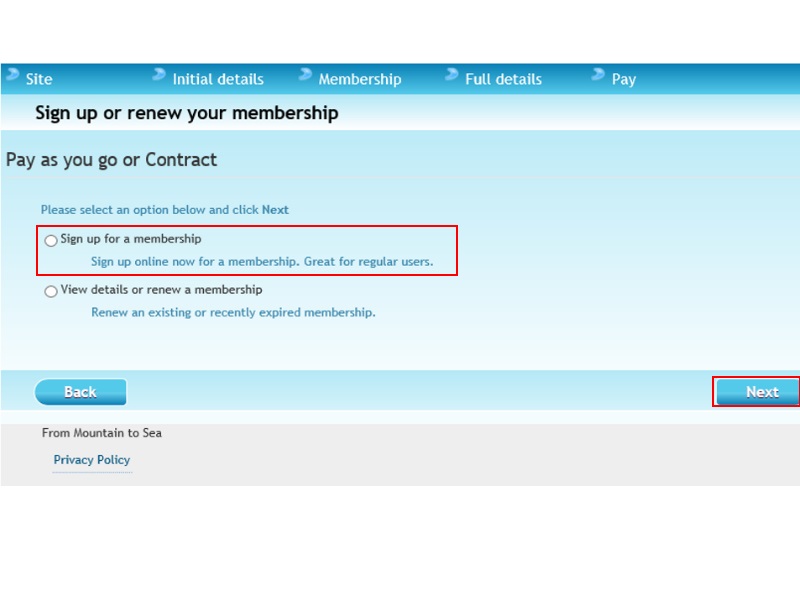 Screenshot showing membership option