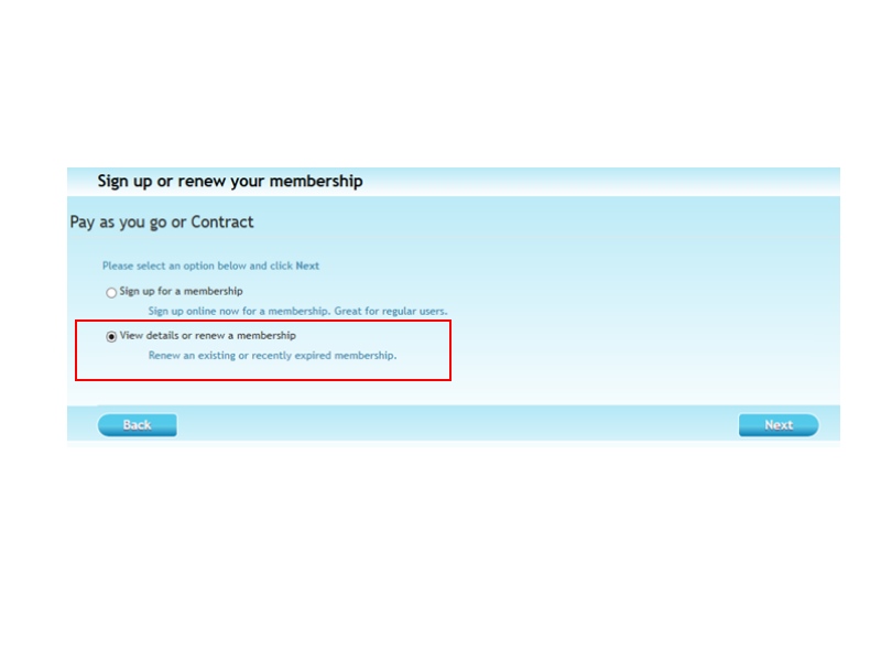 Screenshot showing view details or renew a membership option