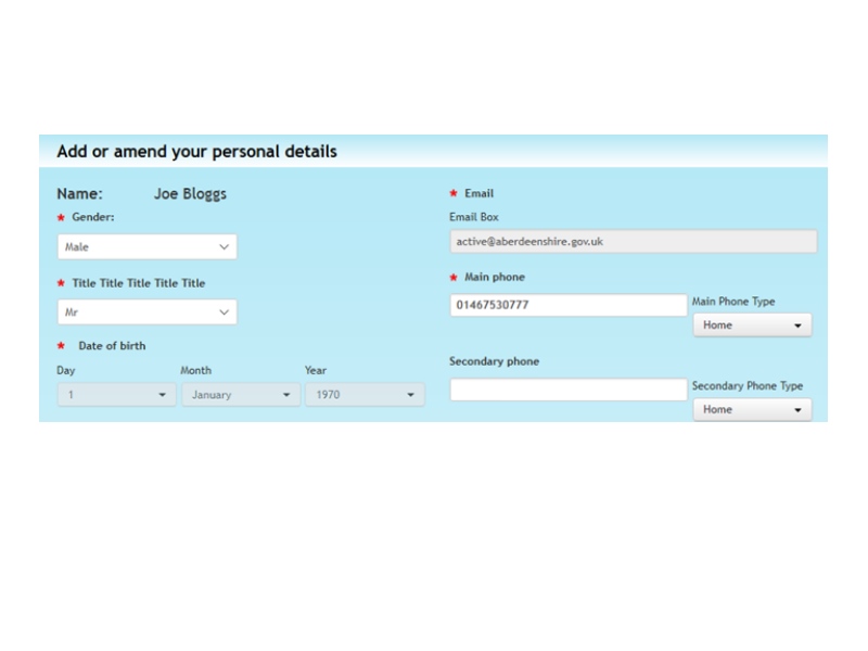 Screenshot showing your personal details for you to check over