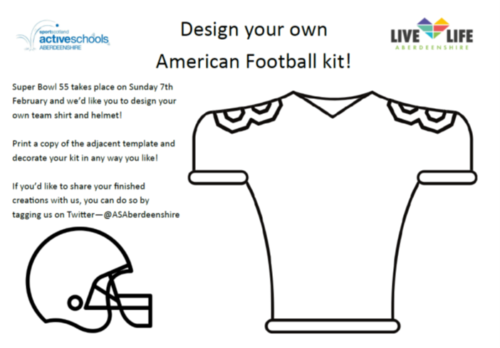 Design your own American Football kit by decorating the top and helmet in the document