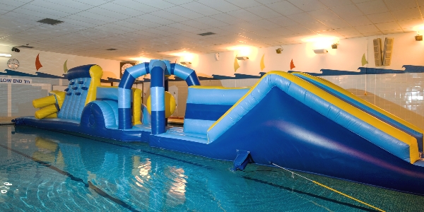 The Aquarun inflatable in the swimming pool